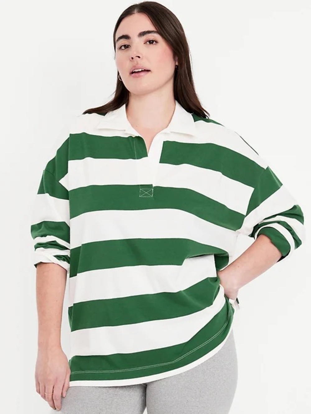 Old Navy green stripe Oversized Rugby Polo L
